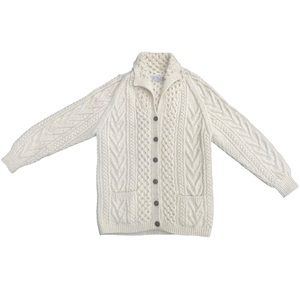 Vintage Wool Cable Knit Fisherman Sweater Athena Designs Cream Button Collared